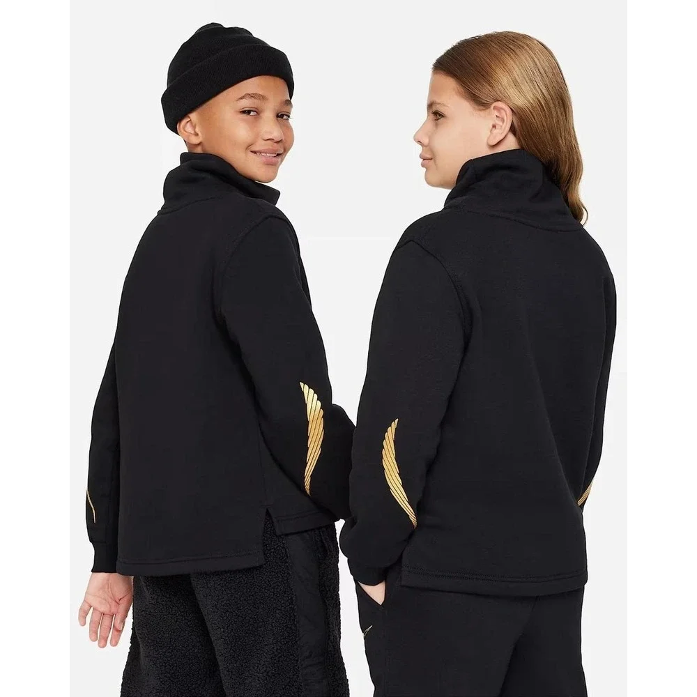 Big Girl Funnel Neck Sweatshirt by Nike Black Gold Size Large New With Tags